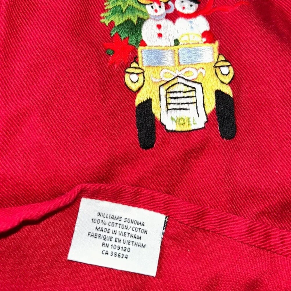williams sonoma embroidered snowman couple Christmas Holiday kitchen apr…